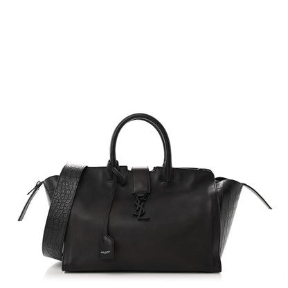 Saint Laurent Smooth Calfskin Crocodile Embossed Small Monogram Downtown Cabas Black 1 of 10