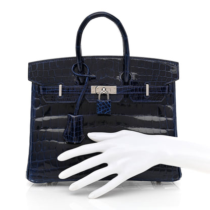 Hermes Shiny Niloticus Crocodile Birkin 25 Bleu Saphir 2 of 12