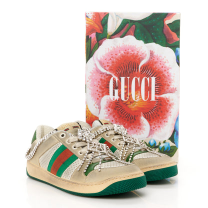 Gucci Nubuck Calfskin Web Removable Crystals Womens Screener Sneakers 36 Dusty Milk New Mystic White 11 of 11