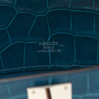 Hermes Shiny Porosus Crocodile Kelly Cut Pochette Bleu Izmir 5 of 7