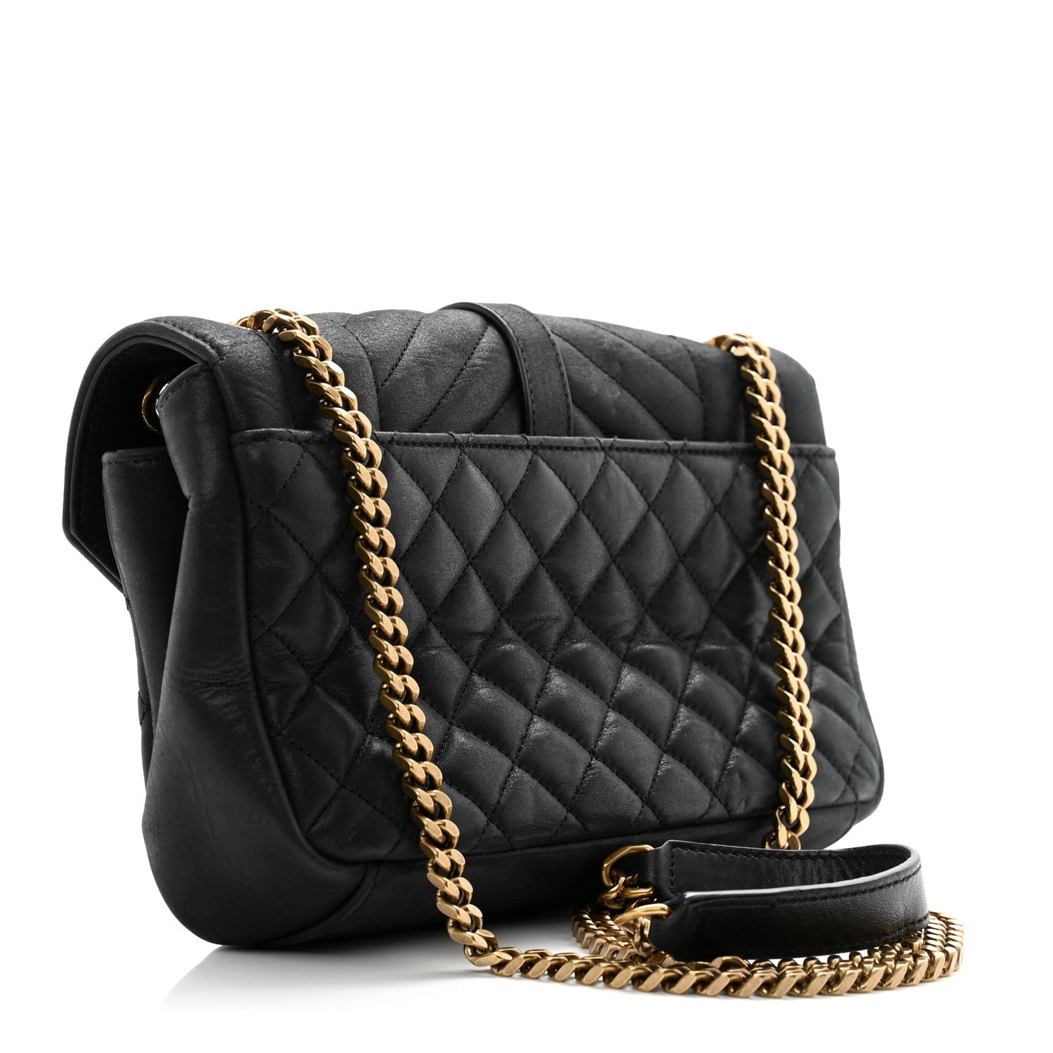 Saint Laurent Calfskin Mixed Matelasse Triquilt Small Monogram Satchel Black 3 of 14