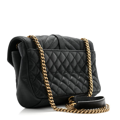 Saint Laurent Calfskin Mixed Matelasse Triquilt Small Monogram Satchel Black 3 of 14