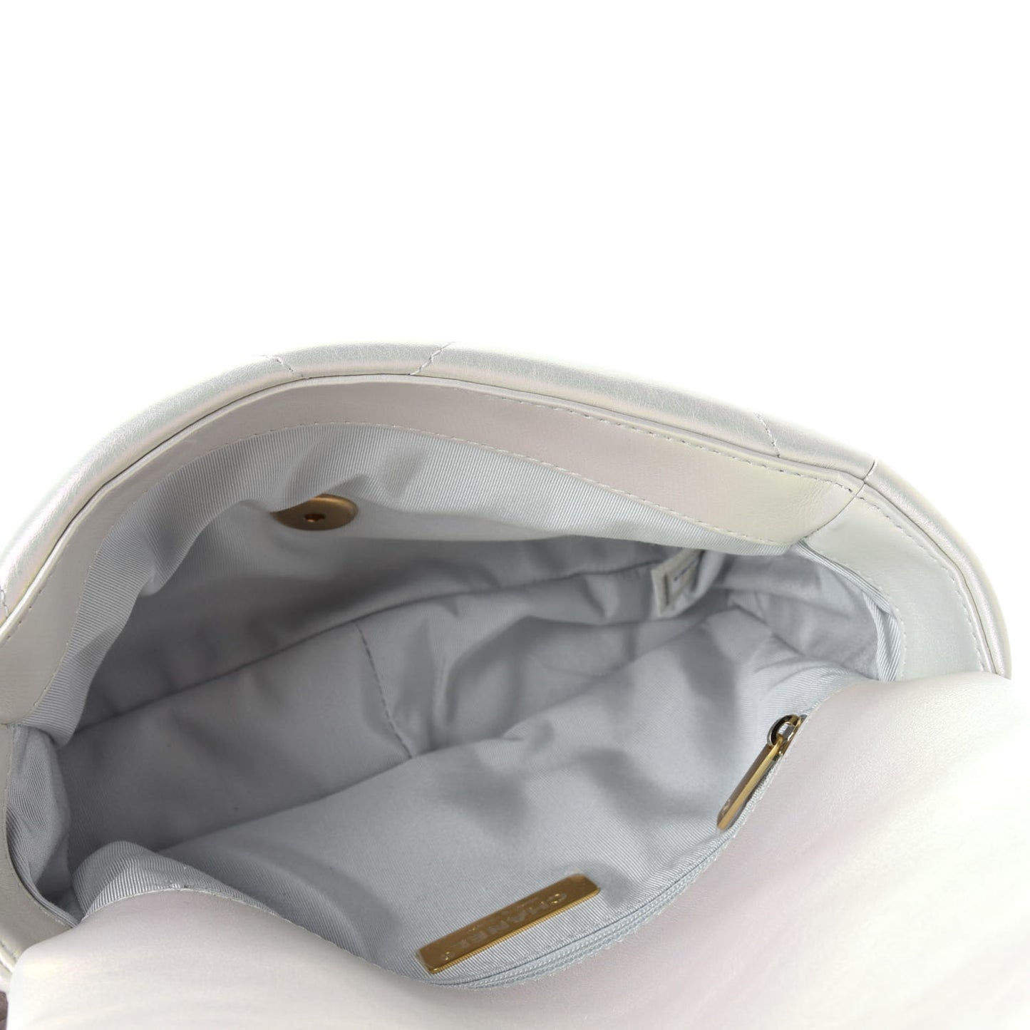 Iridescent Calfskin Quilted Medium 19 Flap White