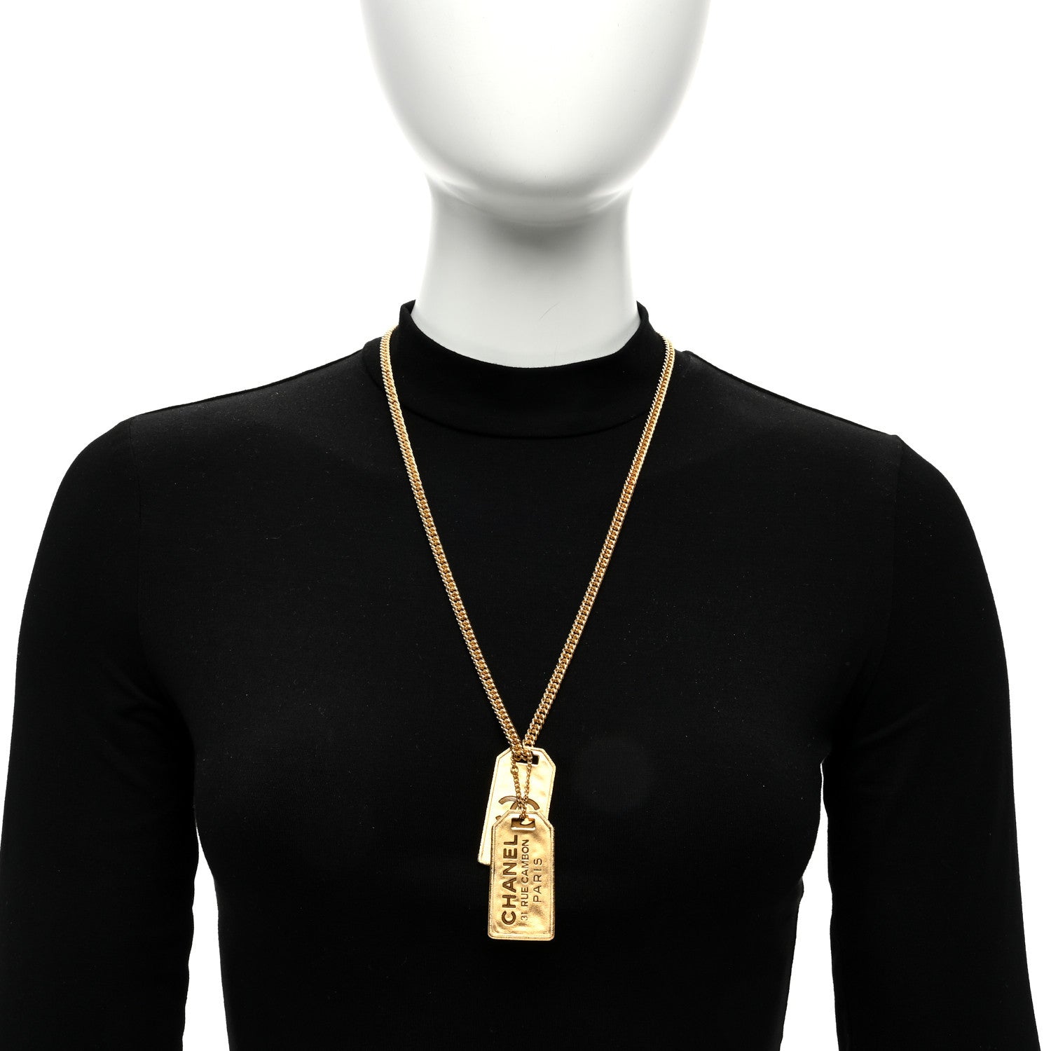 Chanel ID Dog Tag Charm Necklace Gold 2 of 4