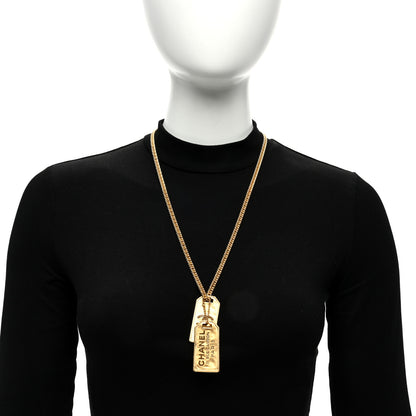 Chanel ID Dog Tag Charm Necklace Gold 2 of 4