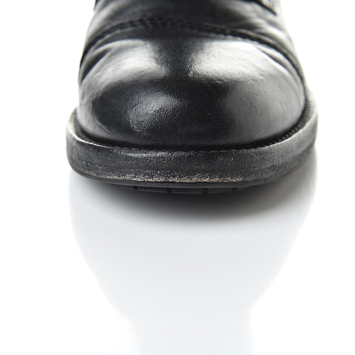 Calfskin Quilted Combat Boots 38.5 Black