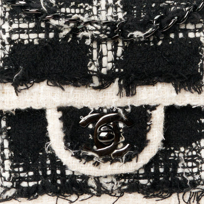 Chanel Tweed Quilted Tartan Medium Double Flap Black White 9 of 11
