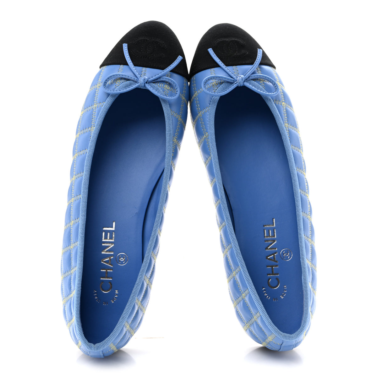 Chanel Lambskin Embroidered Grosgrain Cap Toe CC Ballerina Flats 40 Blue Yellow Black 2 of 9