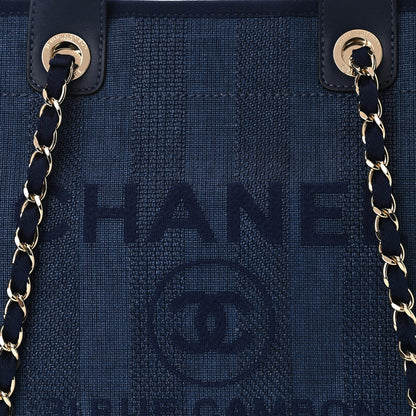 Chanel Mixed Fibers Striped Medium Deauville Tote Navy Blue 8 of 10