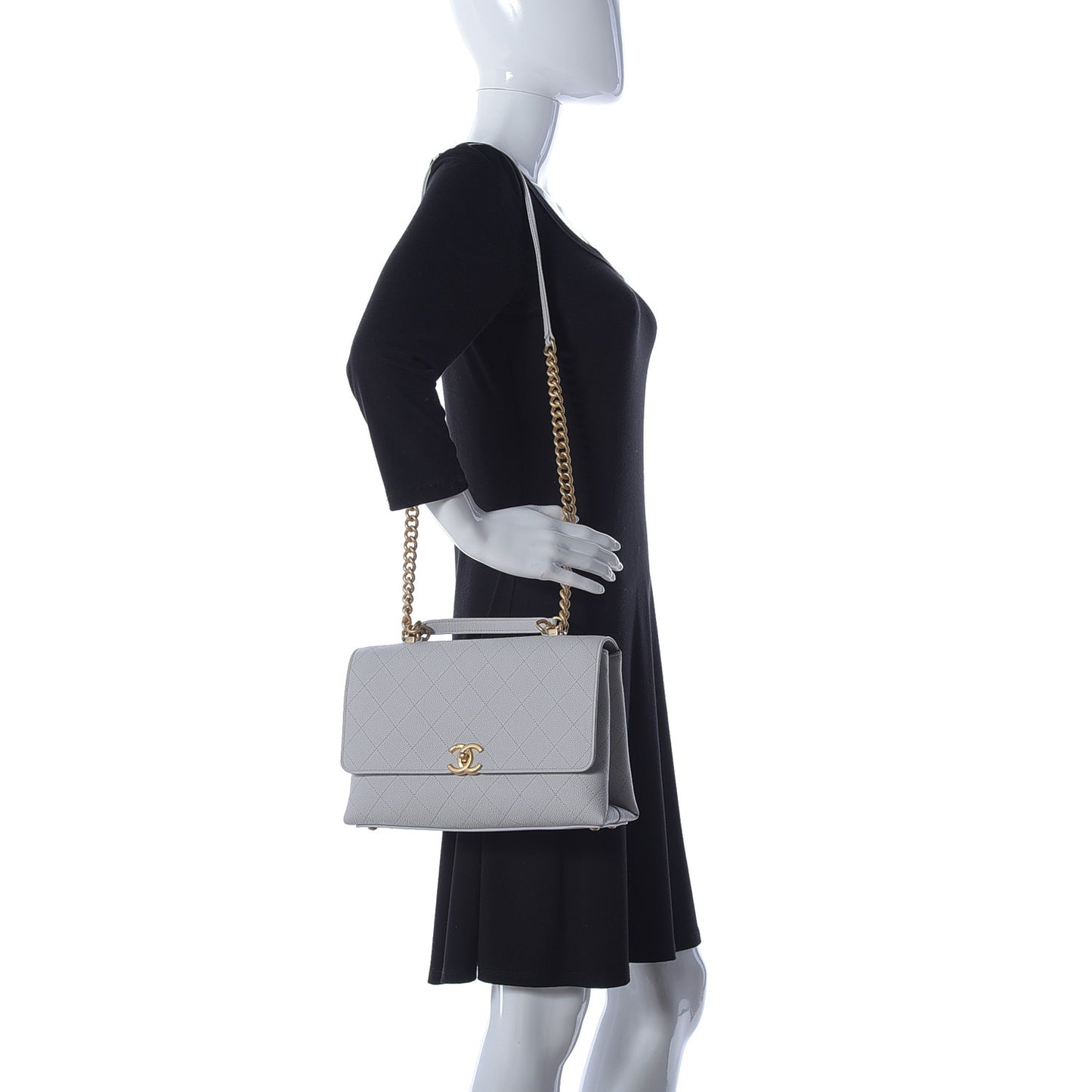 Caviar Diamond Stitched Top Handle Flap Grey