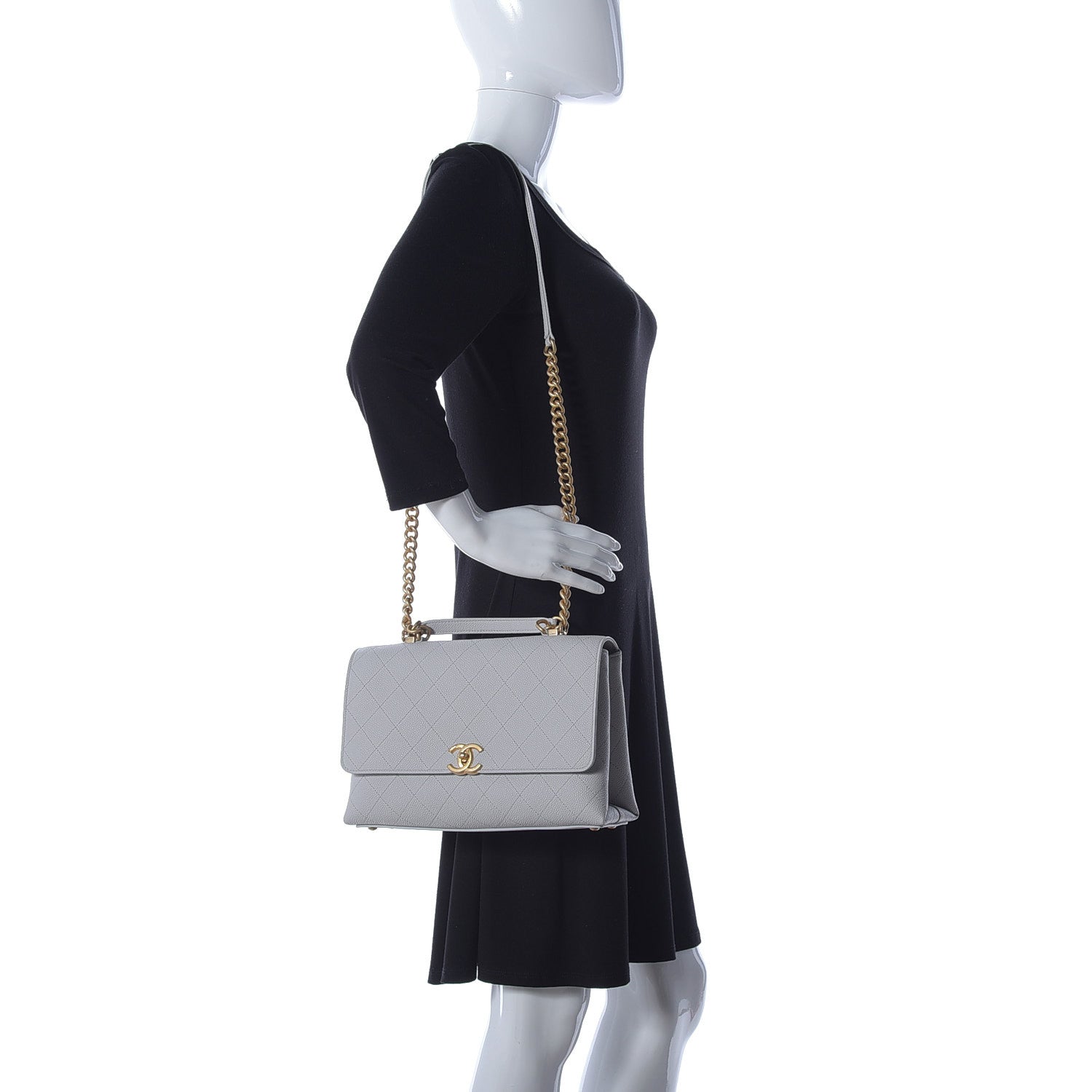 Chanel Caviar Diamond Stitched Top Handle Flap Grey 2 of 10