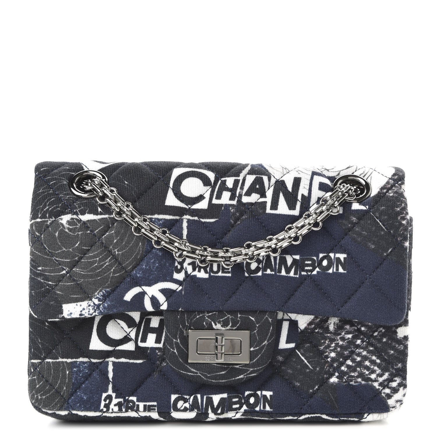 Chanel Jersey Quilted Graffiti Reissue Mini Flap Navy Blue 1 of 10