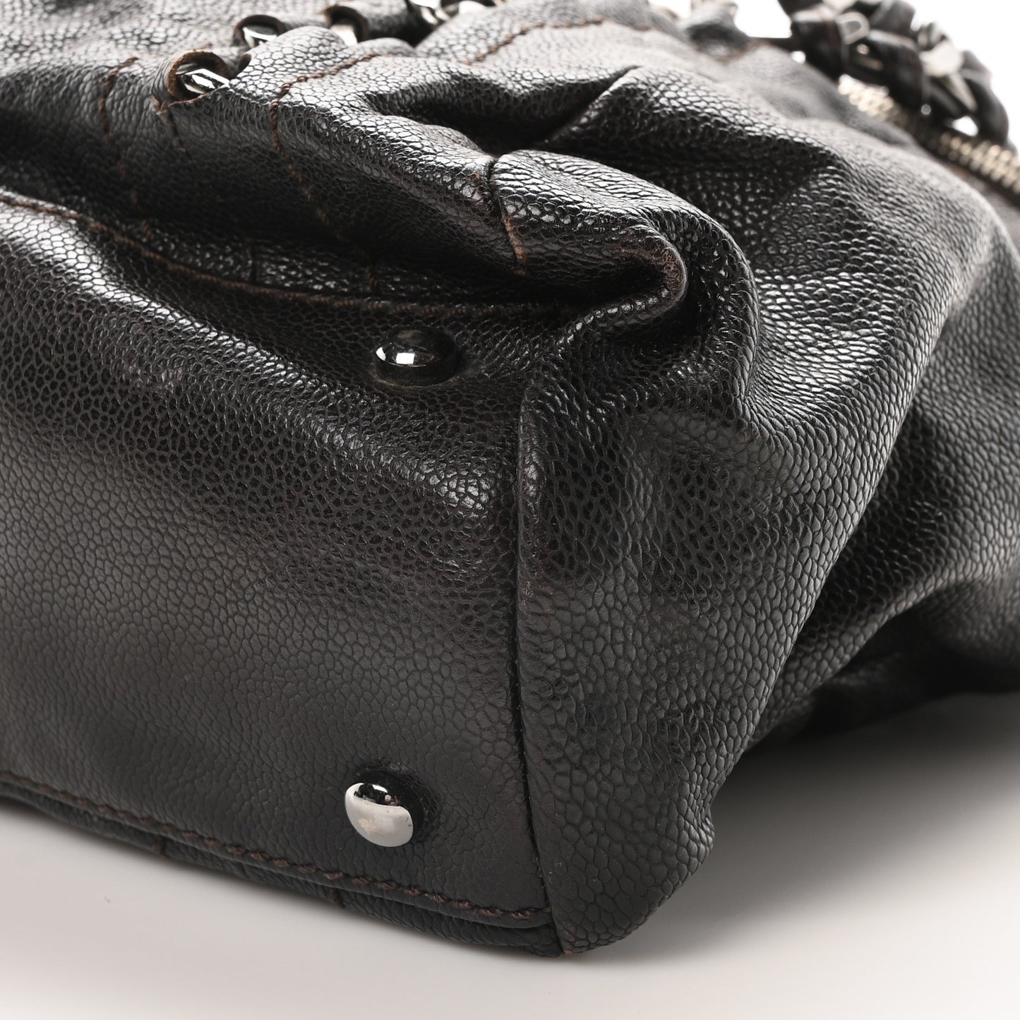 Glazed Caviar Modern Chain Tote Brown