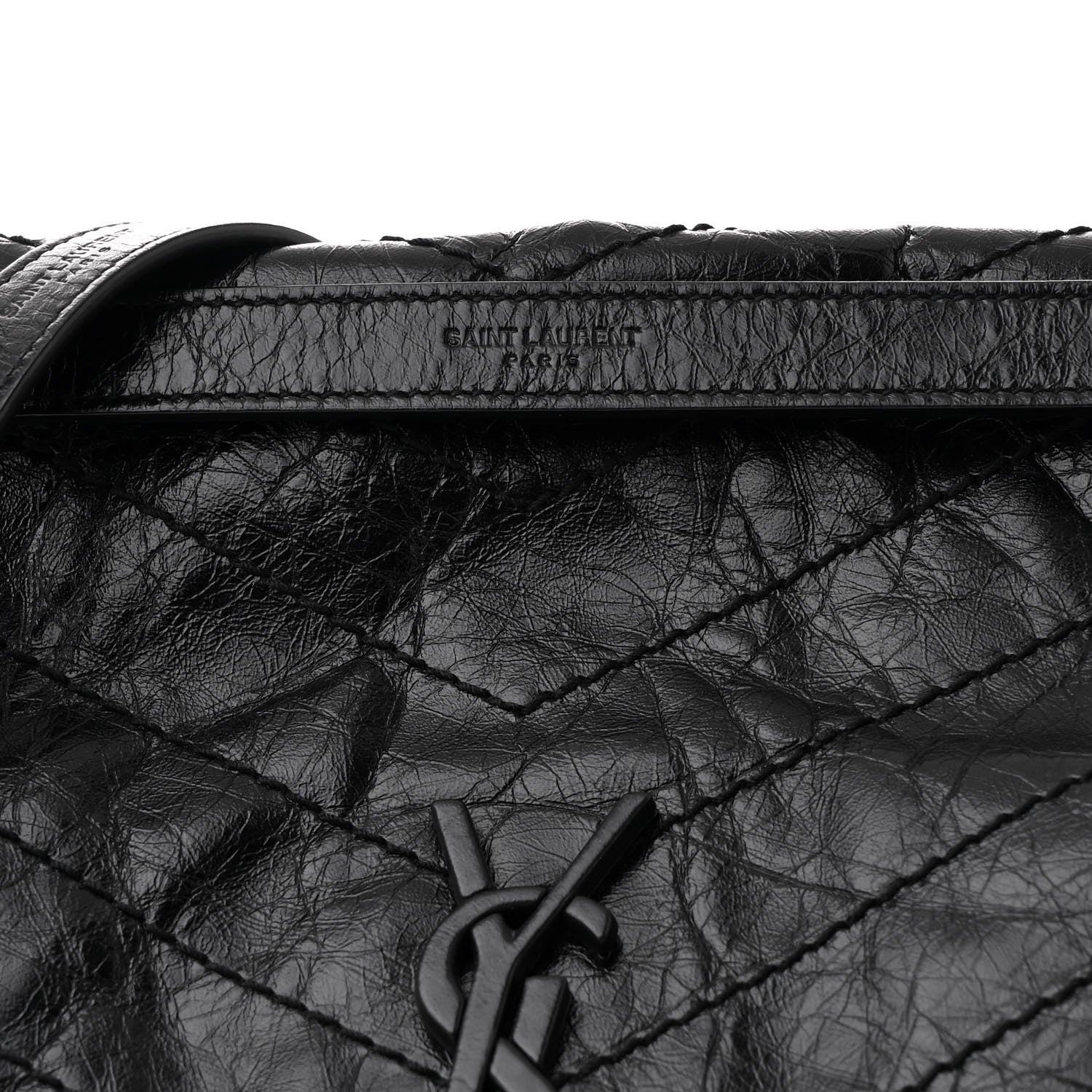 Saint Laurent Crinkled Calfskin Matelasse Monogram Large Niki Chain Satchel Black 8 of 12