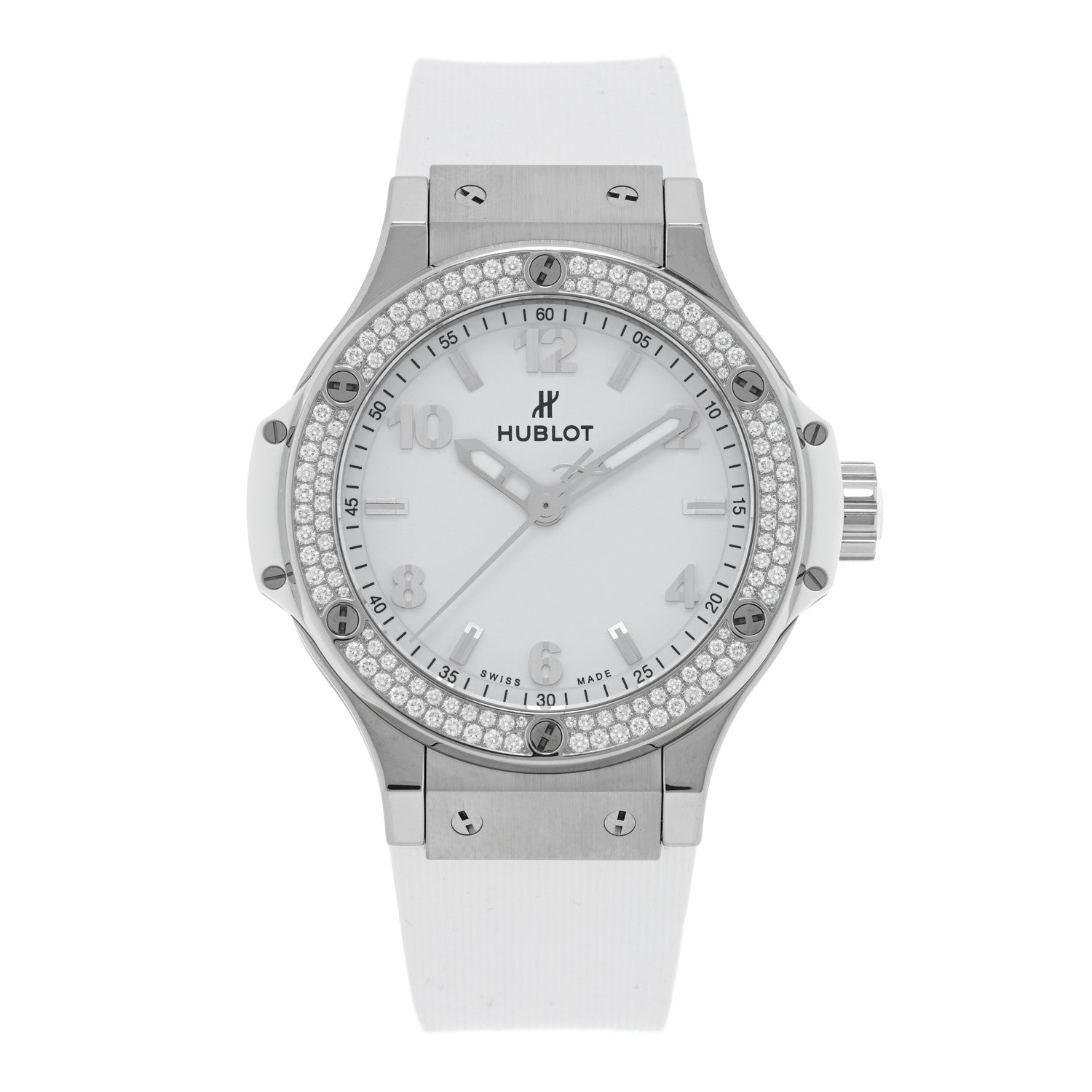 Hublot Stainless Steel Rubber Diamond Pave Bezel 38mm Big Bang Quartz Watch White 361.SE.2010.RW.1104 1 of 5