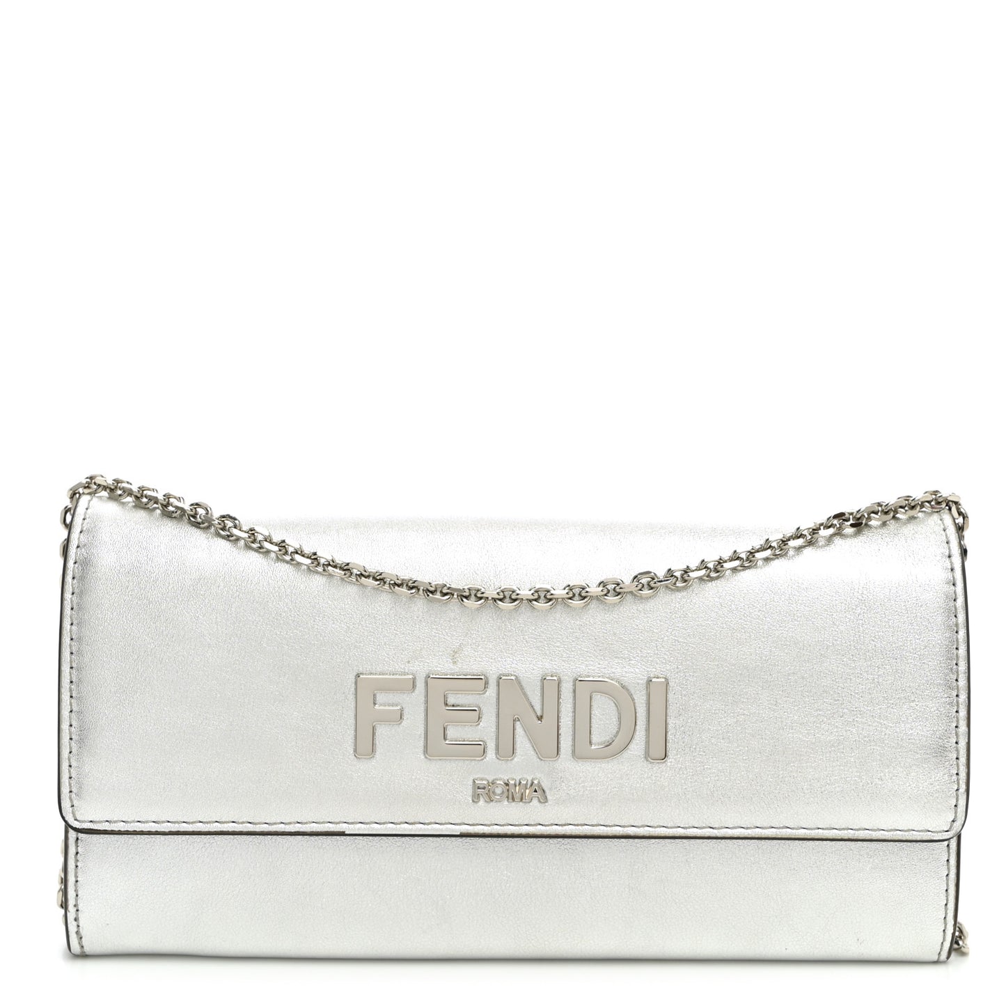Metallic Calfskin Continental Wallet On Chain Argento
