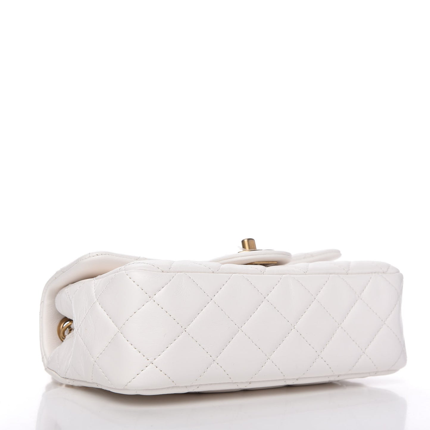 Lambskin Quilted Mini Rectangular Pearl Crush Flap White