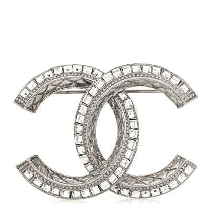Chanel Metal Crystal Baguette CC Brooch Silver 1 of 3