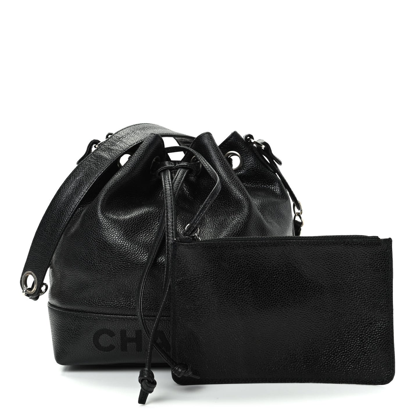 Caviar Drawstring Shoulder Bag Black