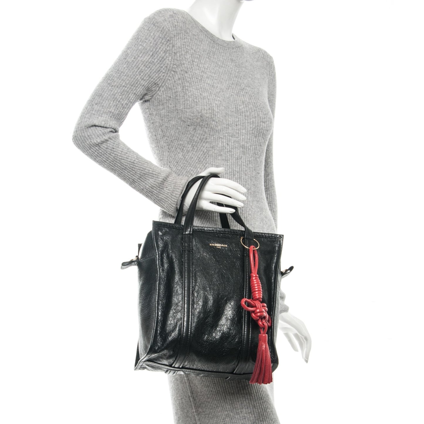 Agneau Small Bazar Shopper Tote Black Rouge Groseille