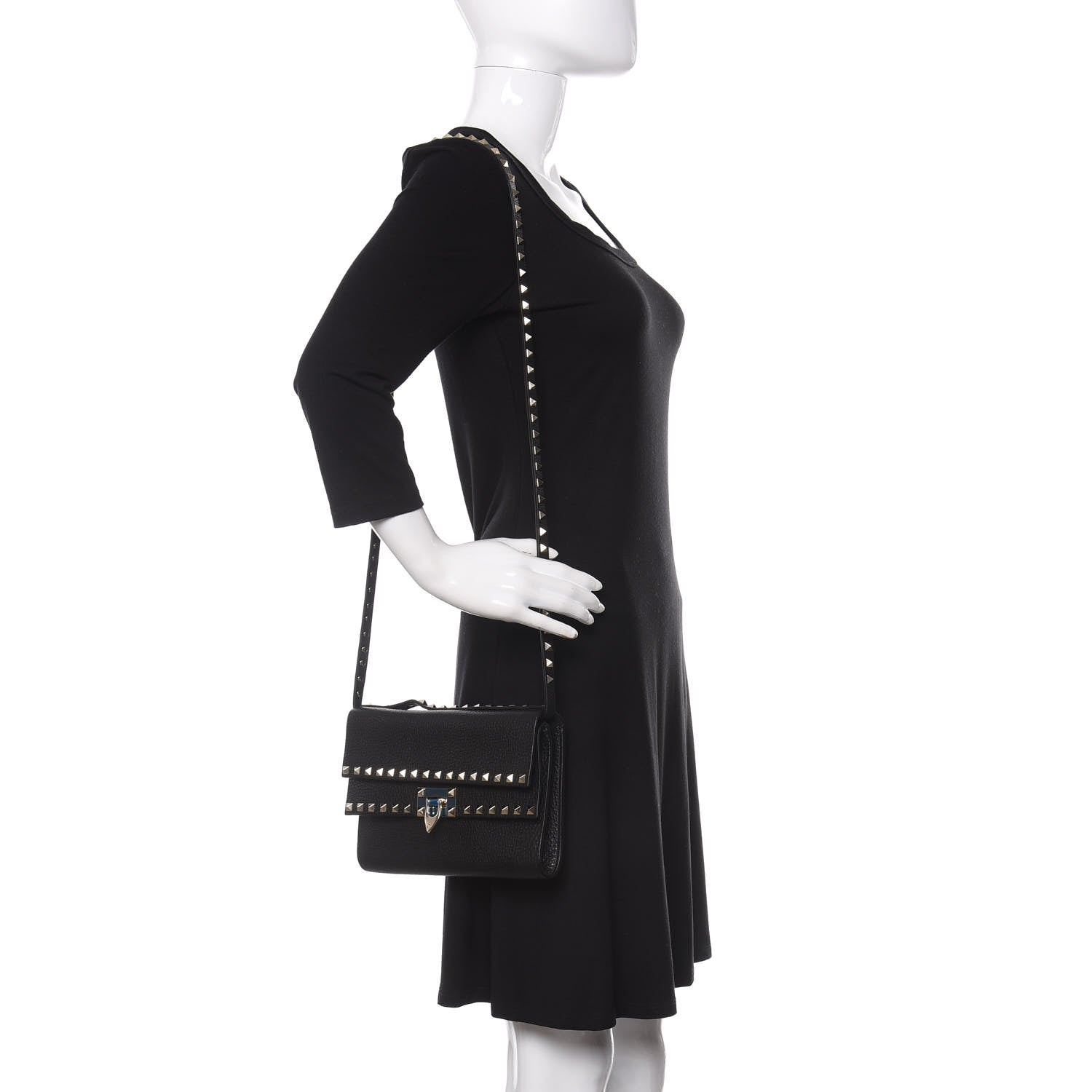 Valentino Garavani Grainy Calfskin Rockstud Double Flap Crossbody Bag Black 2 of 8