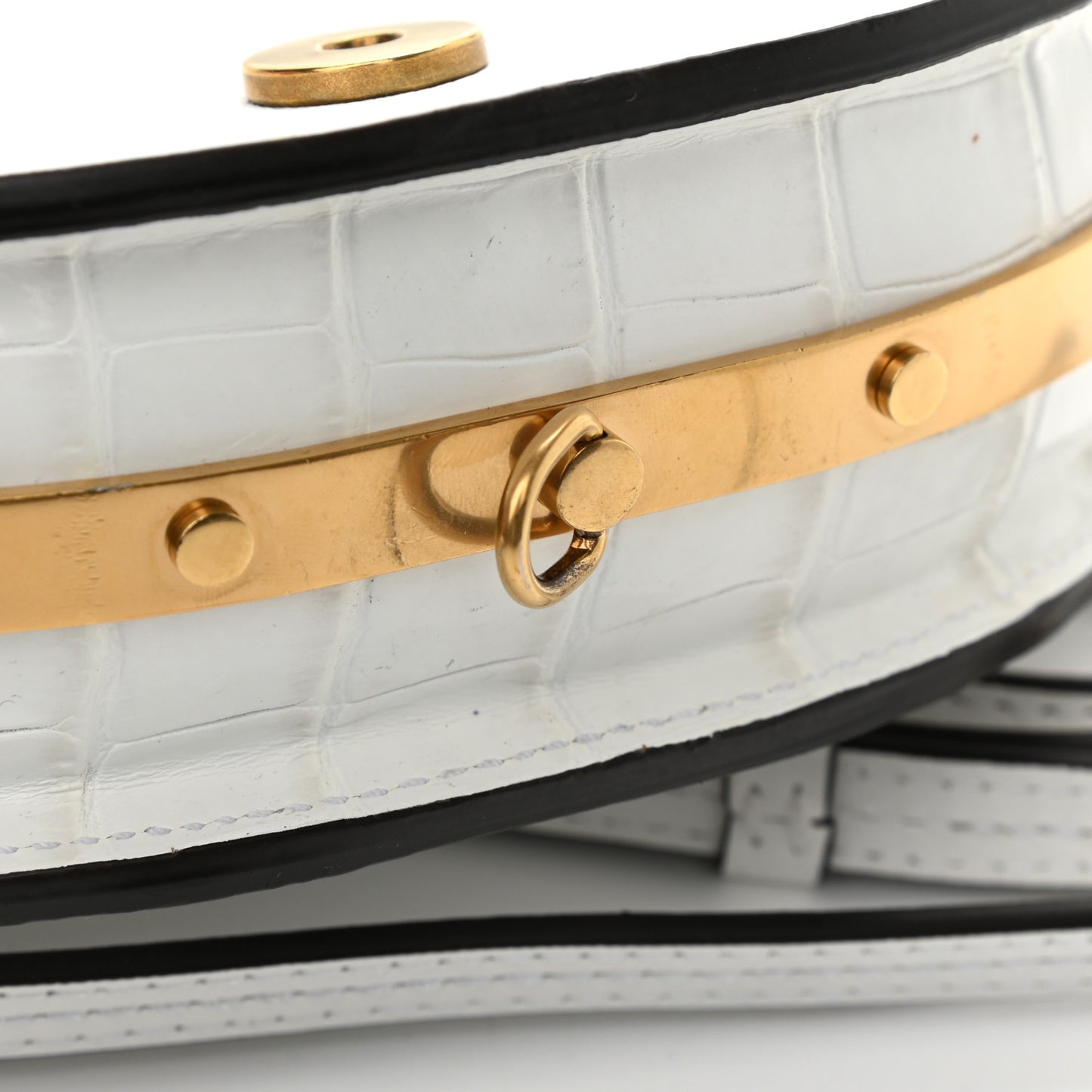 Calfskin Crocodile Embossed Small Nile Bracelet Minaudiere Bag White