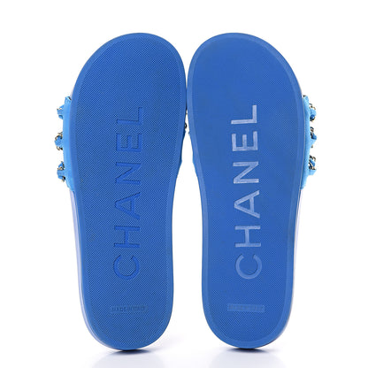Chanel Canvas Chain Flat Sandals 39 Bright Blue 5 of 9