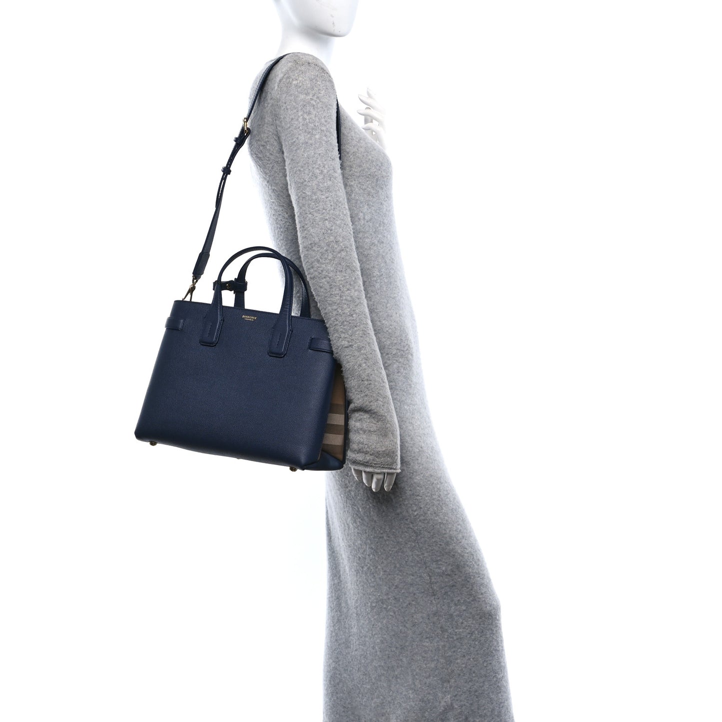 Derby Calfskin Vintage Check Medium Banner Tote Regency Blue