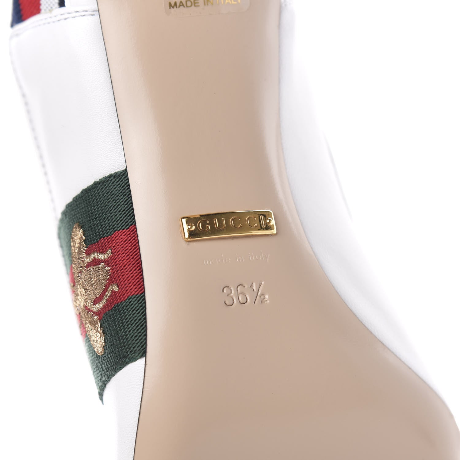 Gucci Malaga Kid Web Sylvie Mid Heel Slingback Pumps 36.5 White 6 of 10