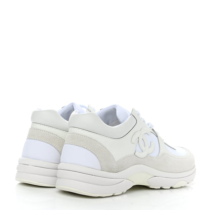 Chanel Suede Calfskin Fabric CC Sneakers 37.5 White 4 of 8