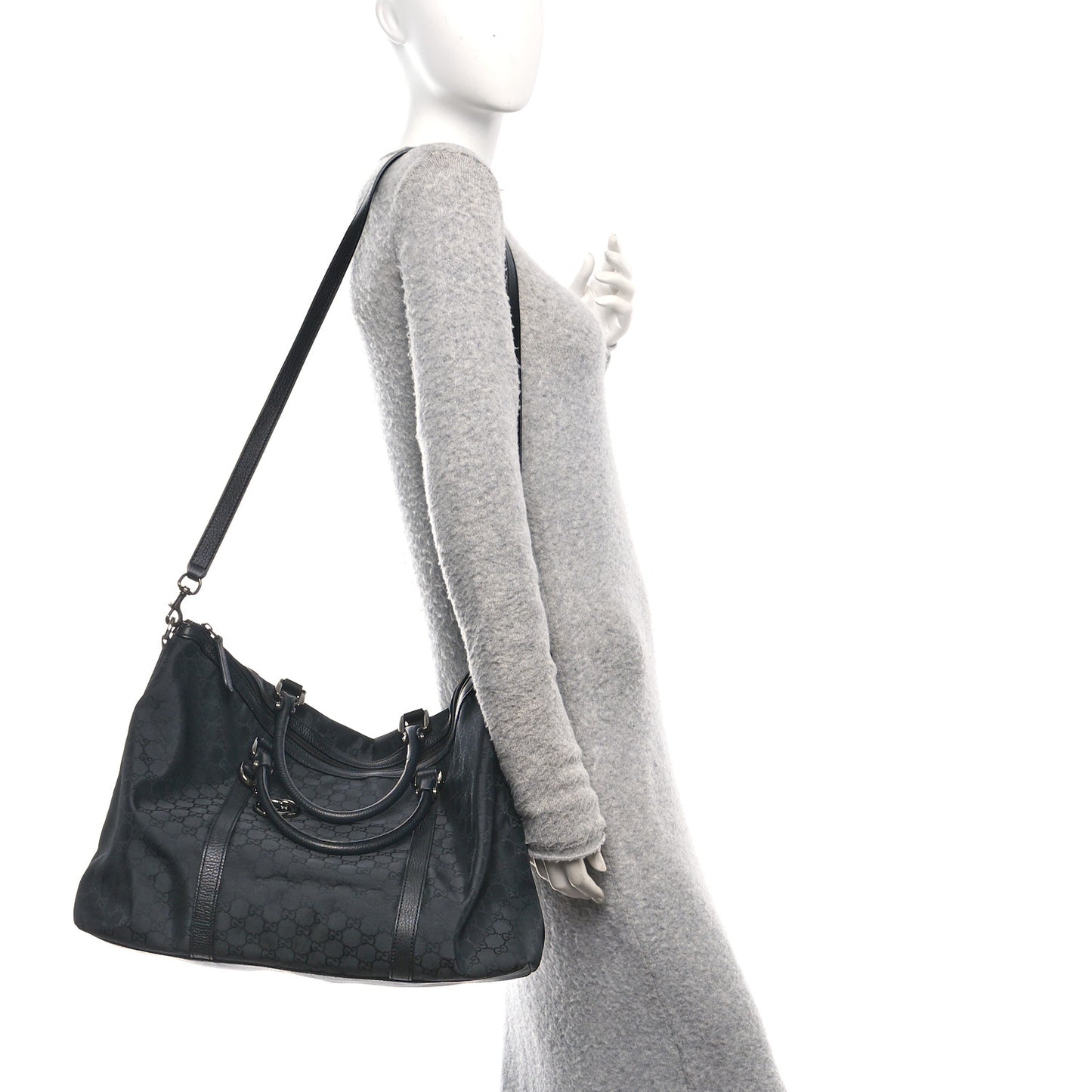 Nylon Monogram Medium GG Charm Dome Satchel Black