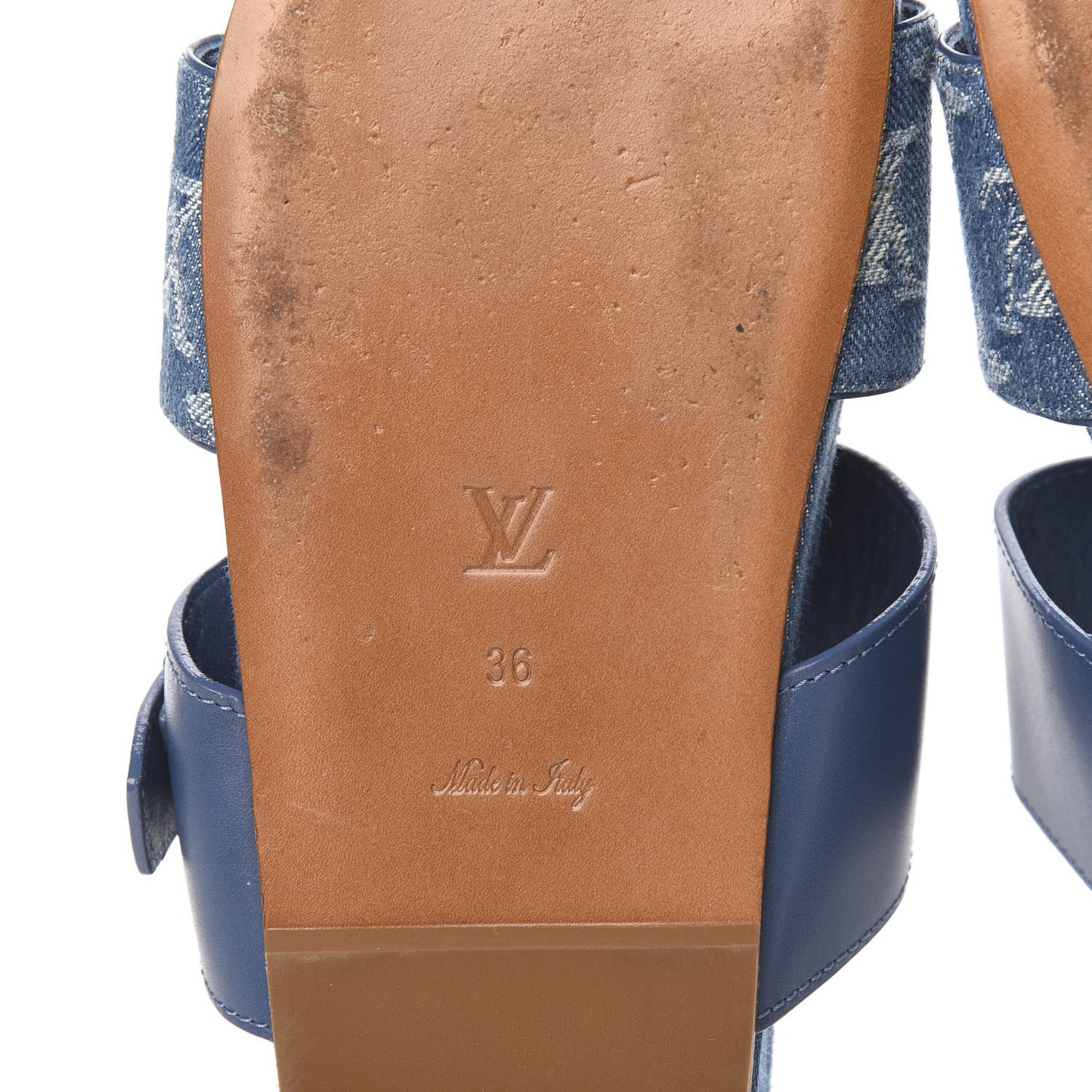 Monogram Denim Bom Dia Flat Mule Sandals 36 Blue