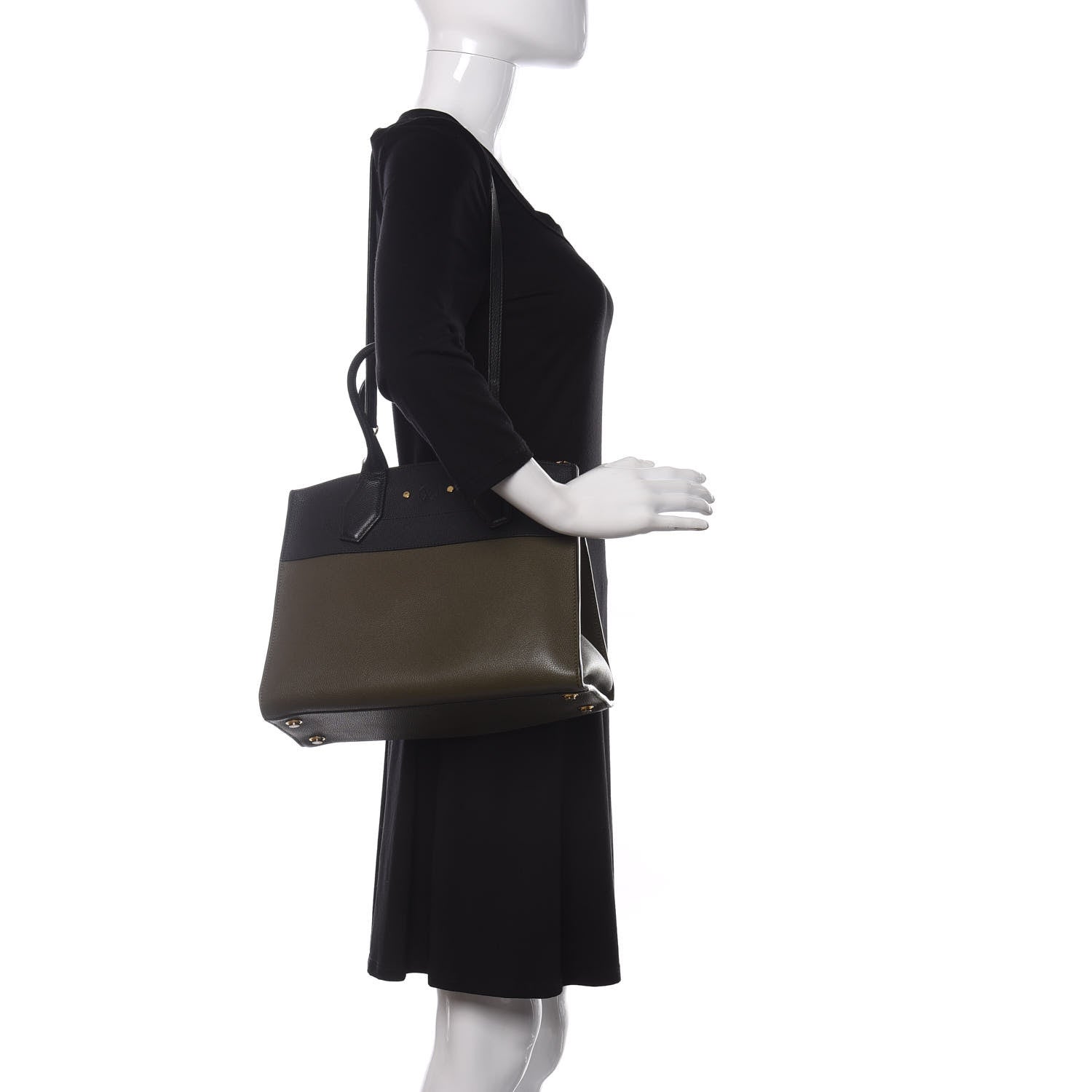 Louis Vuitton Calfskin City Steamer MM Kaki Black 2 of 12