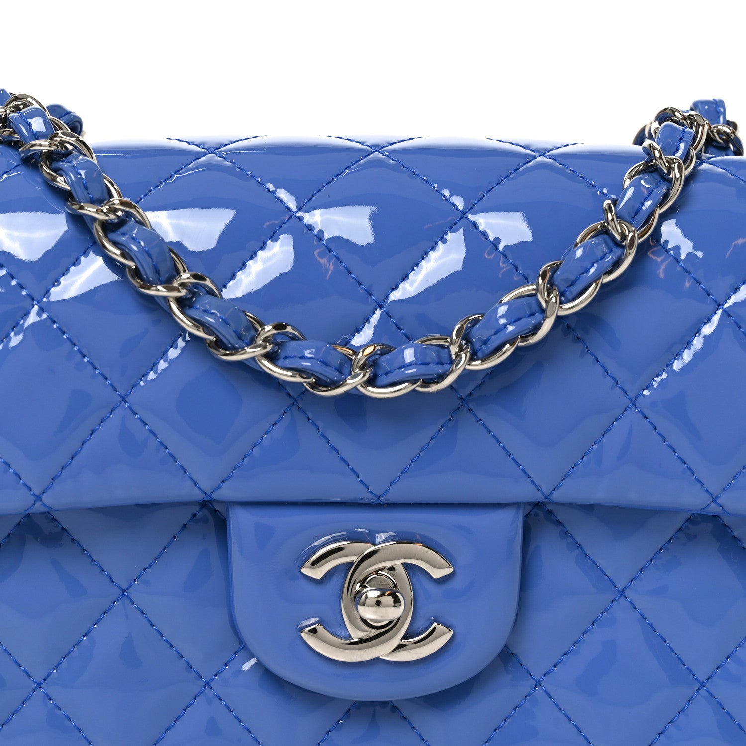 Chanel Patent Calfskin Quilted Mini Rectangular Flap Blue 7 of 9