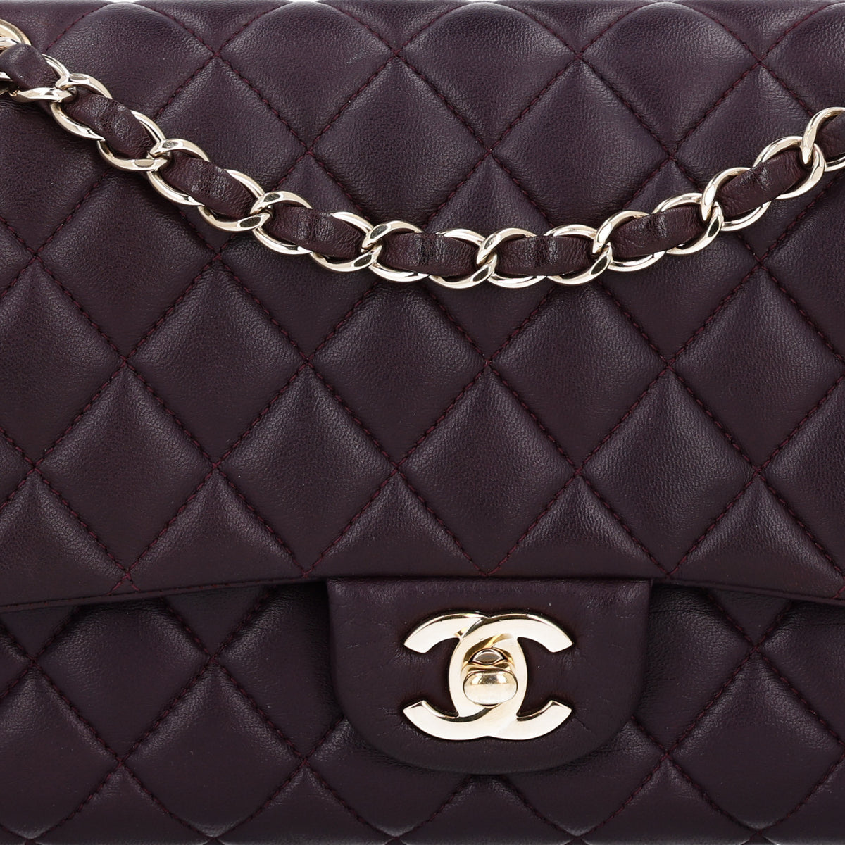 Lambskin Quilted Medium Double Flap Dark Purple