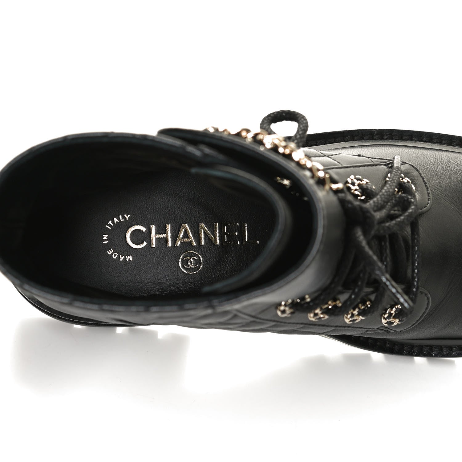Chanel Shiny Lambskin Quilted Lace Up Combat Boots 37 Black 11 of 12