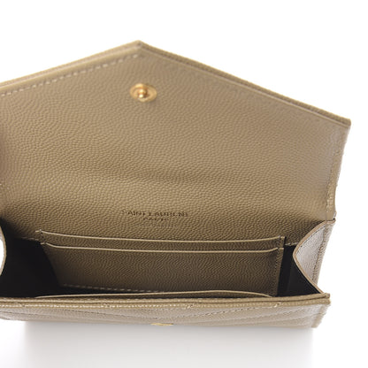 Saint Laurent Grain De Poudre Matelasse Chevron Small Monogram Envelope Wallet Dark Beige 4 of 5