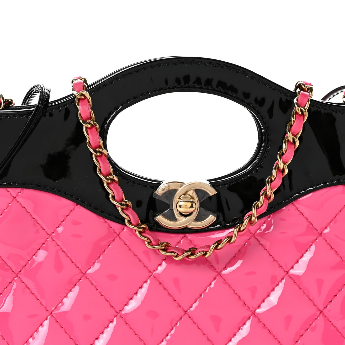 Patent Calfskin Quilted Mini 31 Shopping Bag Pink Black Pink Black
