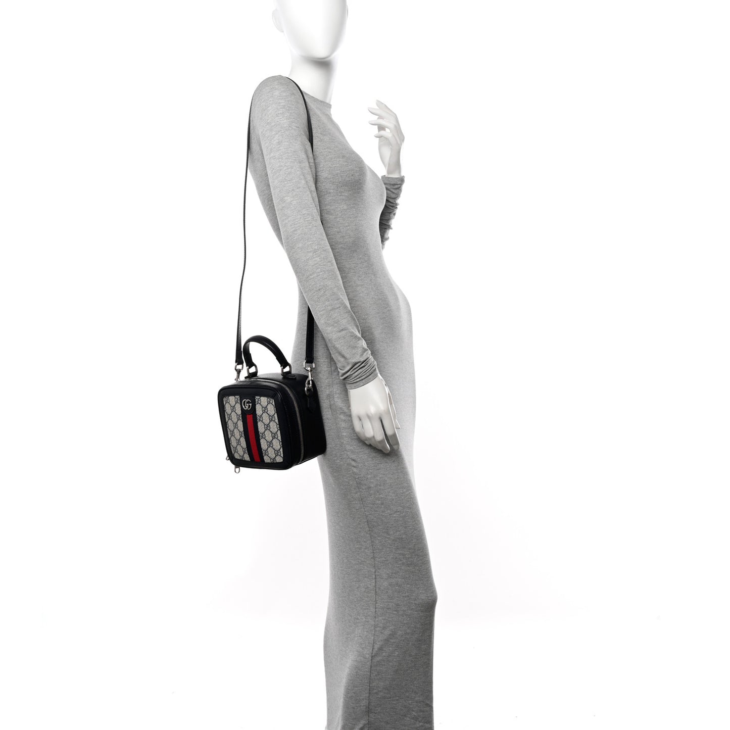 GG Supreme Monogram Mini Ophidia Top Handle Square Shoulder Bag Beige Blue