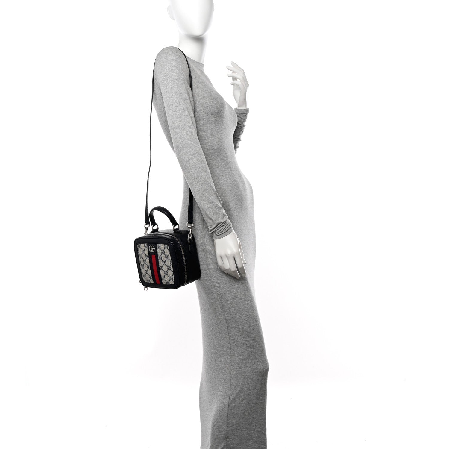Gucci GG Supreme Monogram Mini Ophidia Top Handle Square Shoulder Bag Beige Blue 2 of 11