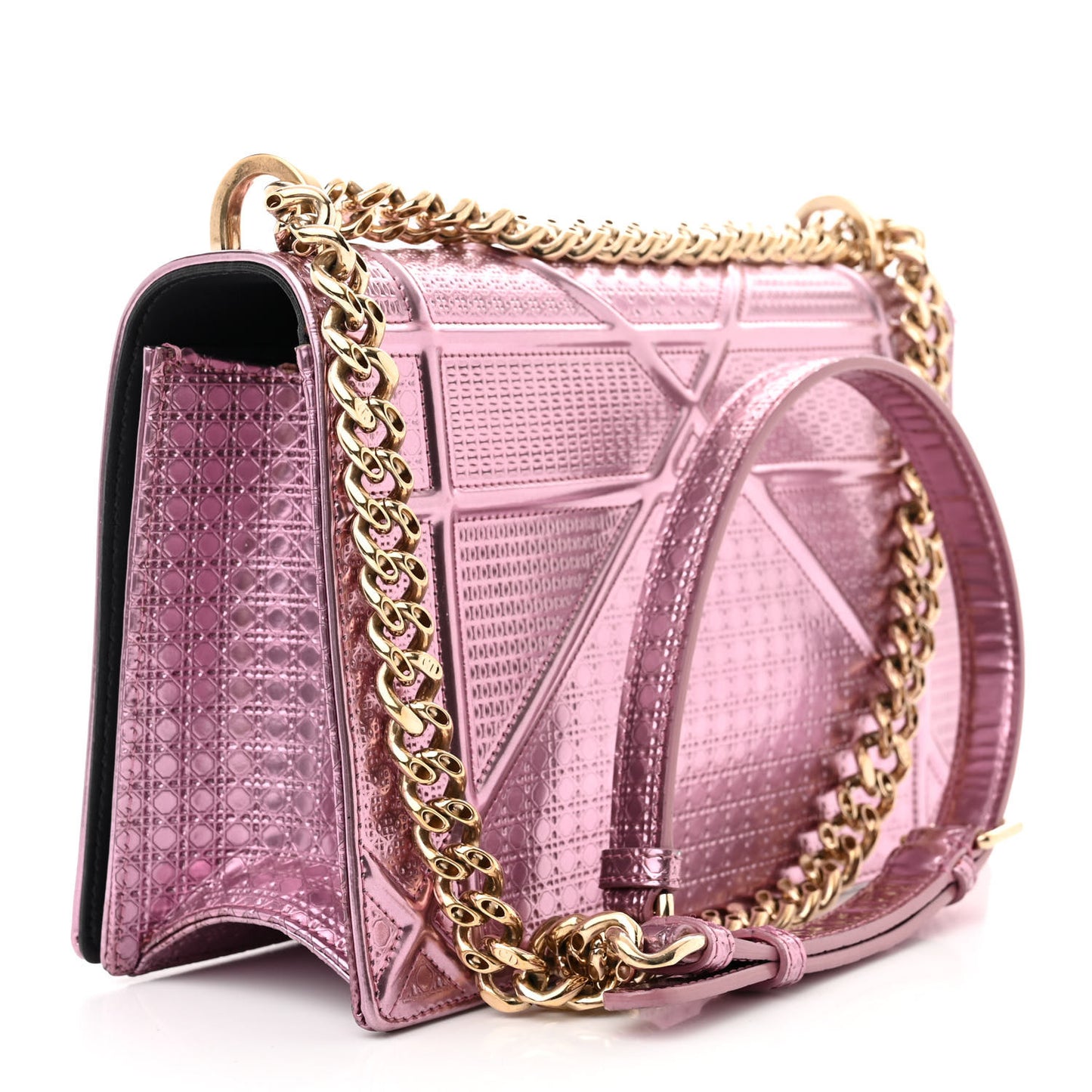 Metallic Patent Micro-Cannage Medium Diorama Flap Bag Pink