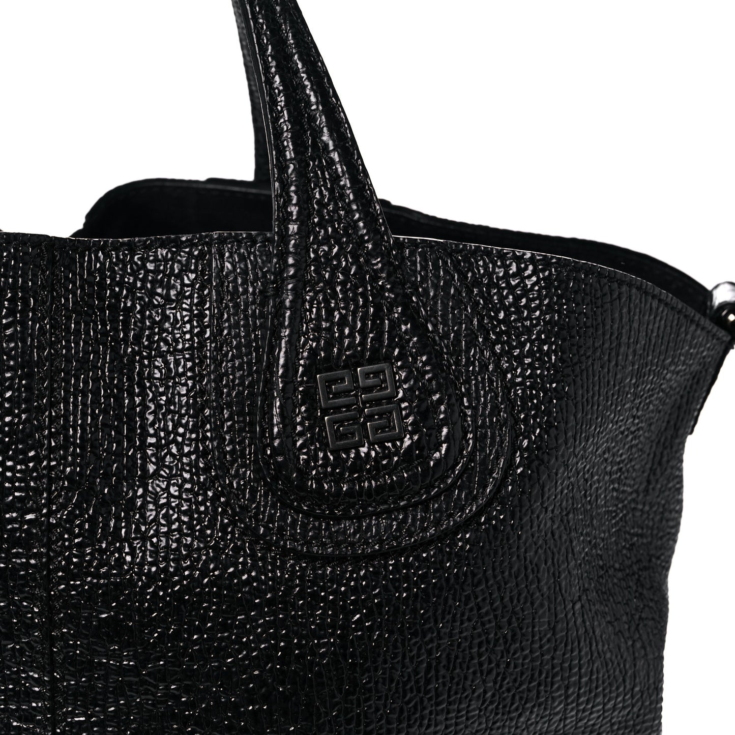 Glazed Pebbled Calfskin Nightingale North South Tote Black