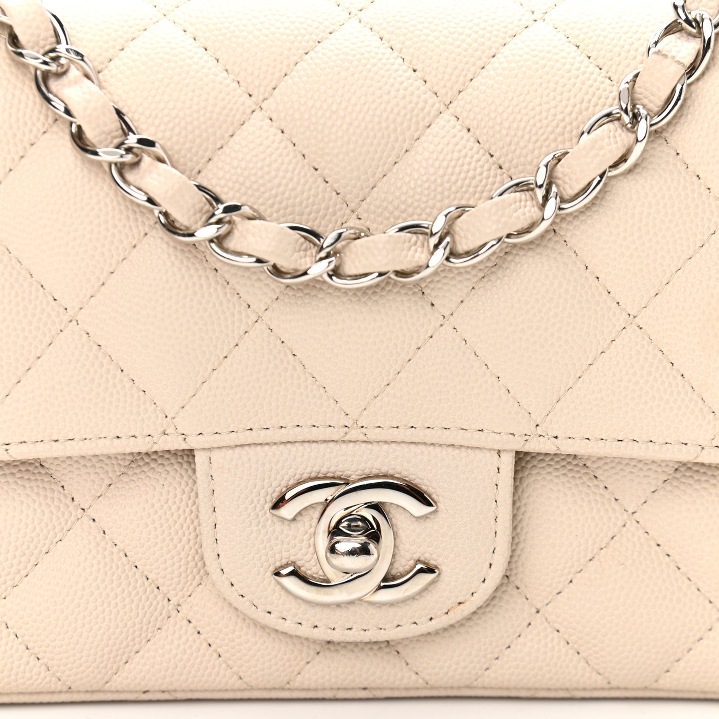 Caviar Quilted Mini Rectangular Flap Light Beige