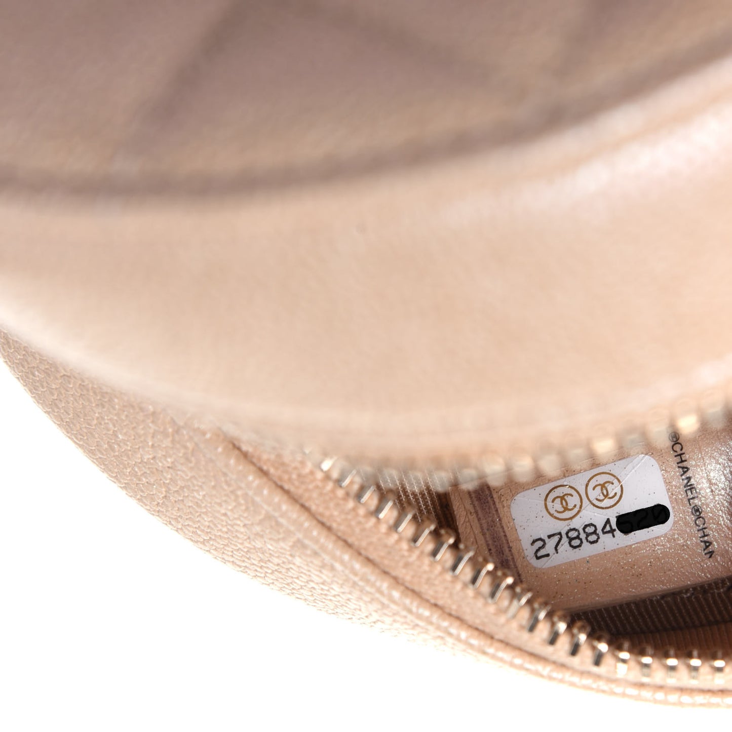 Iridescent Caviar Quilted Round Clutch With Chain Beige