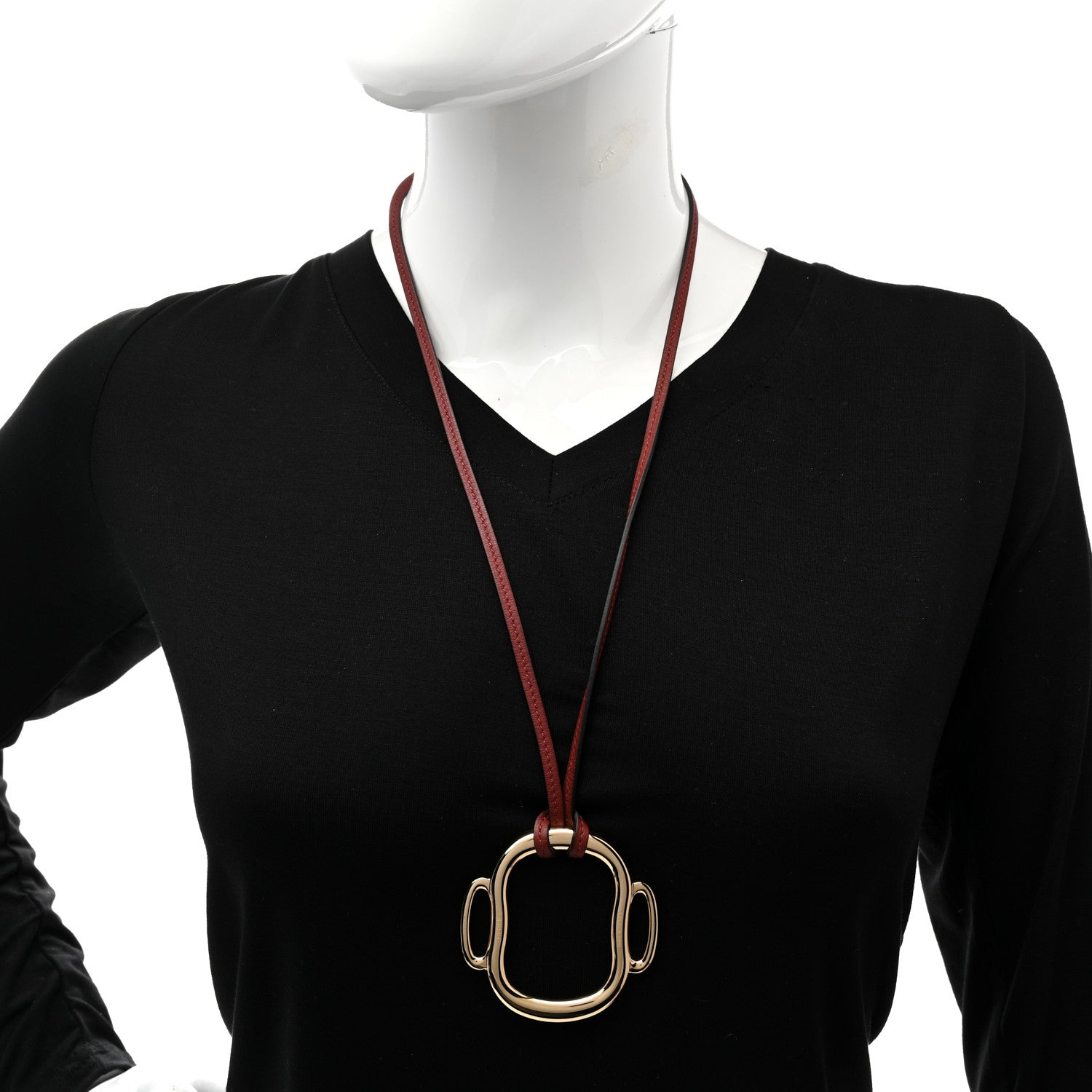 Hermes Permabrass Swift Bouclerie Pendant Necklace Gold Rouge H 2 of 7