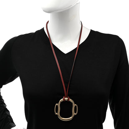 Hermes Permabrass Swift Bouclerie Pendant Necklace Gold Rouge H 2 of 7