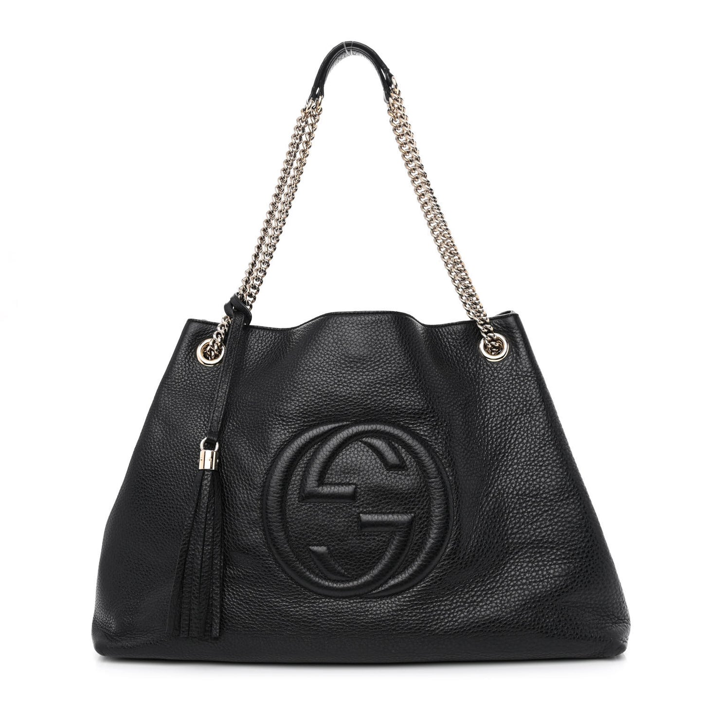 Pebbled Calfskin Large Soho Chain Shoulder Bag Black