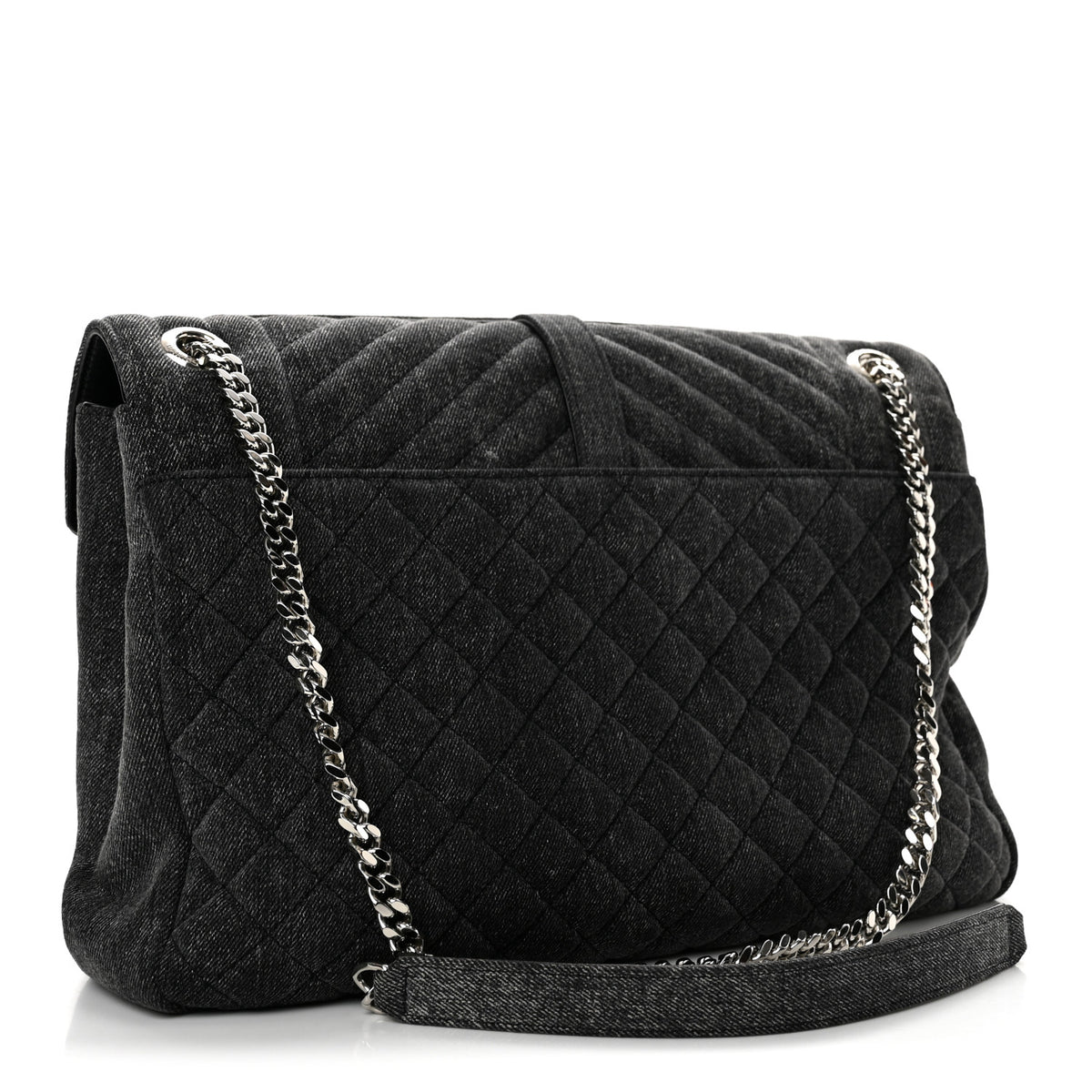 Denim Mixed Matelasse Triquilt Large Monogram Envelope Satchel Black