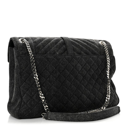 Saint Laurent Denim Mixed Matelasse Triquilt Large Monogram Envelope Satchel Black 3 of 13