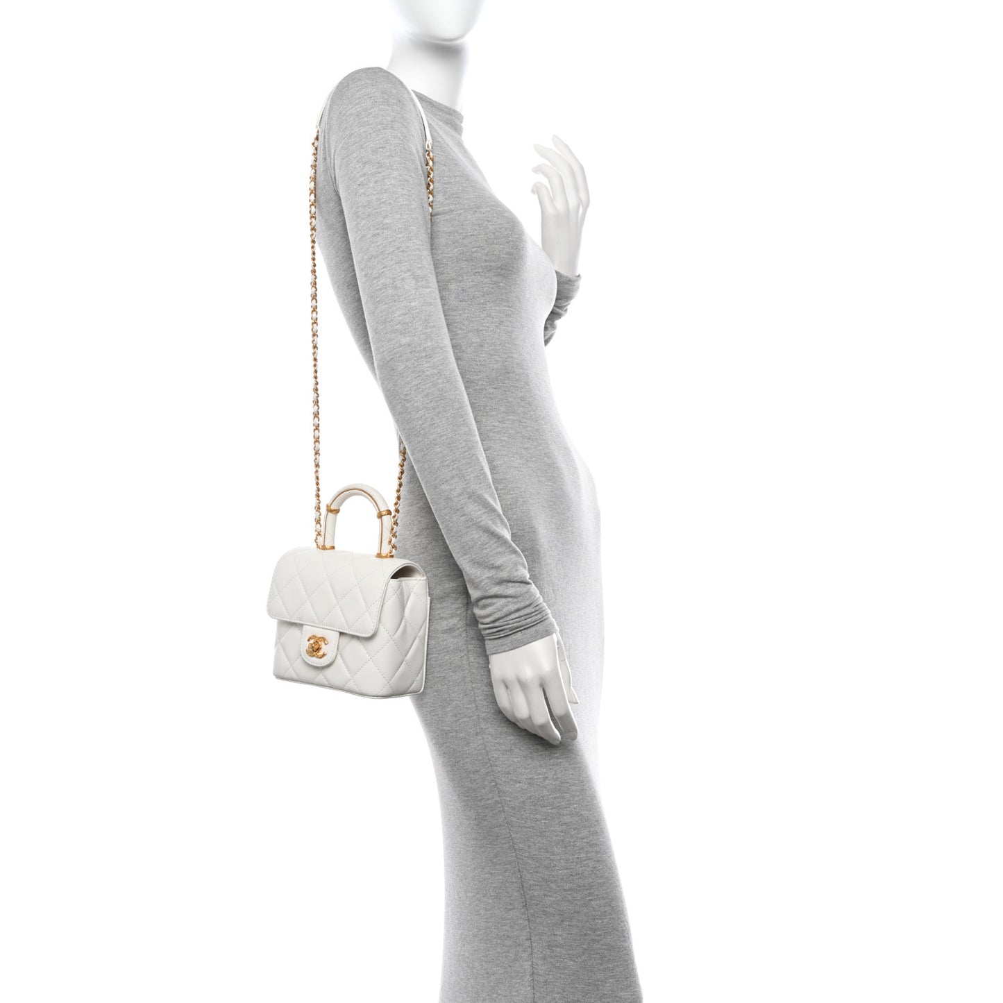 Lambskin Handle Crush Top Handle Flap Bag White